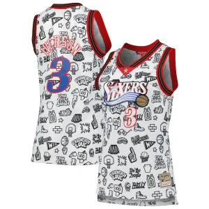 Allen Iverson Philadelphia 76ers Mitchell & Ness Maillot Swingman Doodle 2000 pour Femmes - Blanc