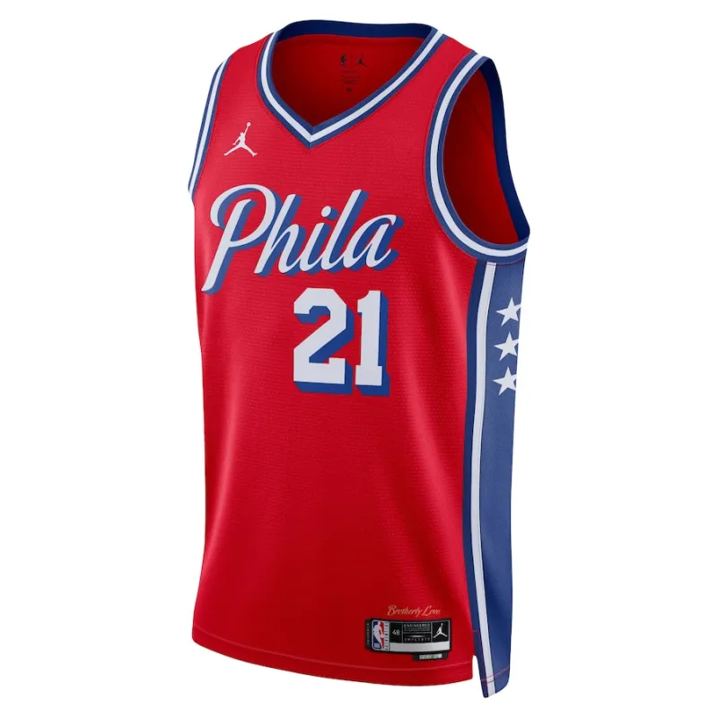 Joel Embiid Philadelphia 76ers Maglia Swingman Unisex di Jordan Brand - Edizione di Dichiarazione - Rosso