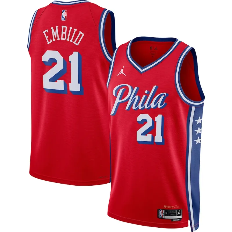 Joel Embiid Philadelphia 76ers Maglia Swingman Unisex di Jordan Brand - Edizione di Dichiarazione - Rosso