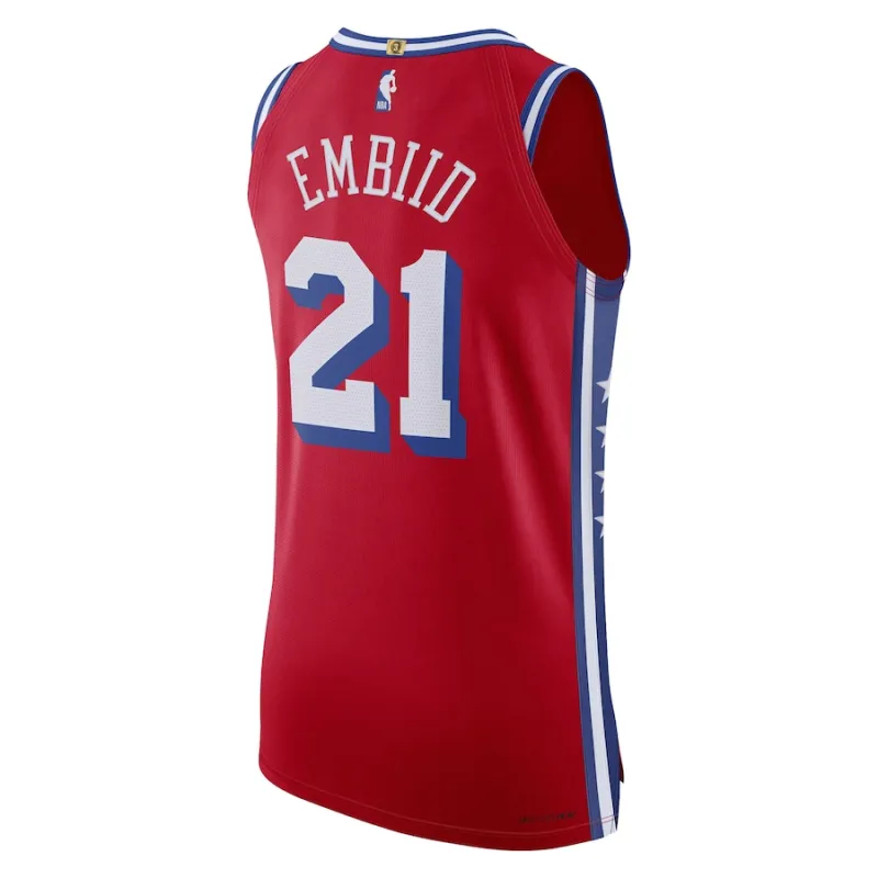 Joel Embiid Philadelphia 76ers Camiseta del Jugador Auténtica de Jordan Brand - Edición de Declaración - Rojo