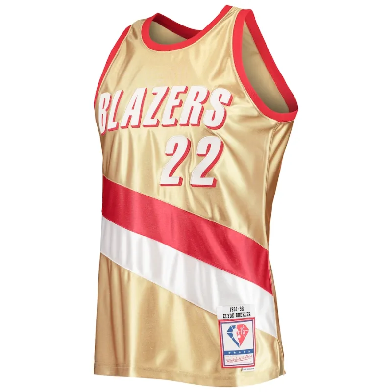 Clyde Drexler, Portland Trail Blazers, Jersey Hardwood Classics du 75e anniversaire 1991/92, Or