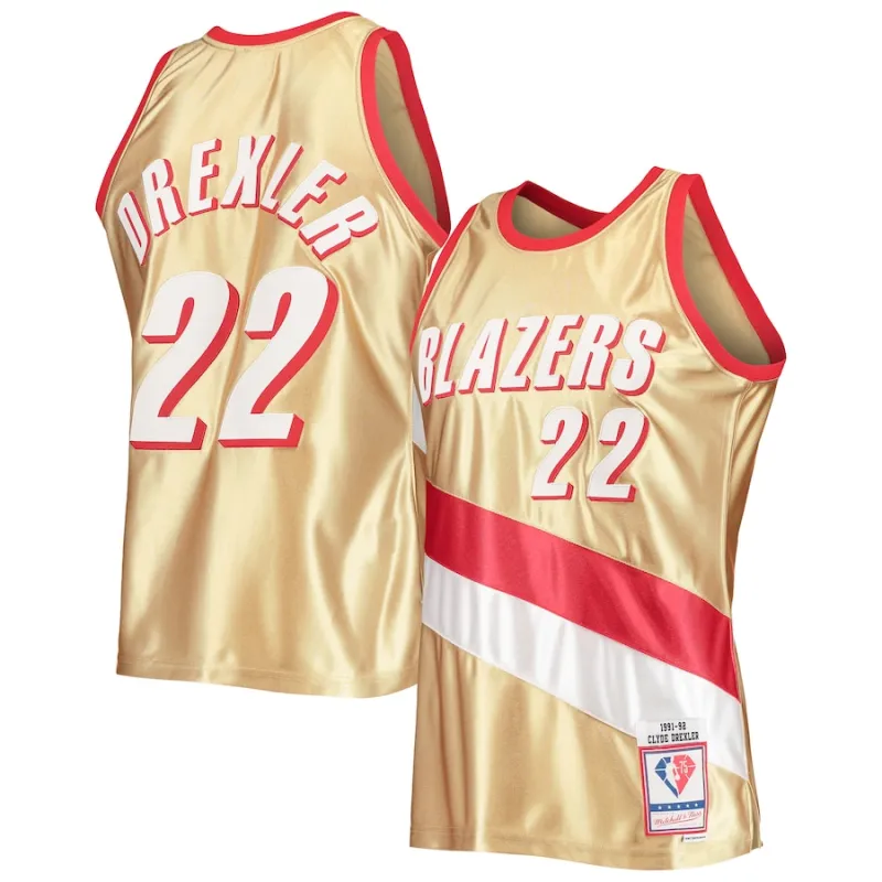 Clyde Drexler, Portland Trail Blazers, Jersey Hardwood Classics du 75e anniversaire 1991/92, Or
