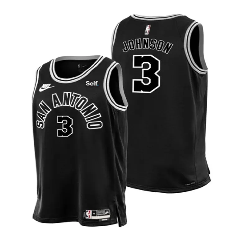 Maglia di Keldon. San Antonio Spurs. Edizione classica 2022/23. Nero