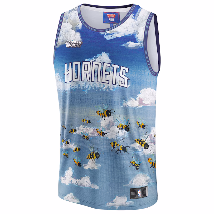 Maglia della città natale unisex dei Charlotte Hornets della NBA e di KidSuper Studios - Blu