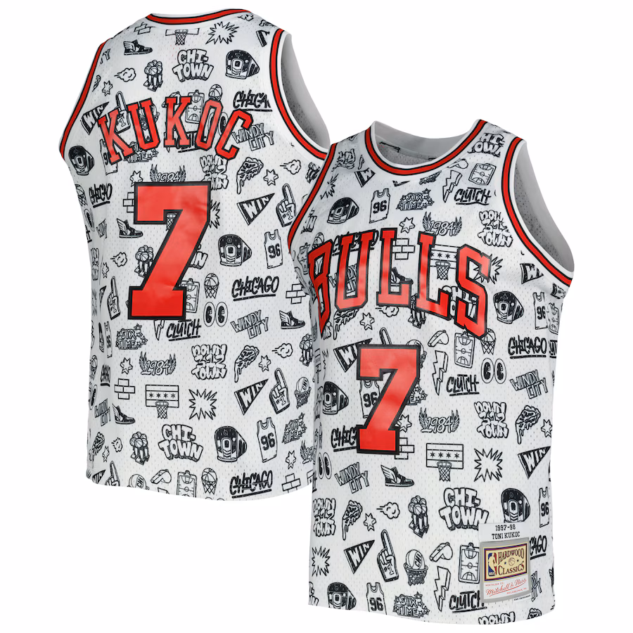 Toni Kukoč, Chicago Bulls Mitchell & Ness 1997/98 Hardwood Classics Doodle Swingman Jersey - White