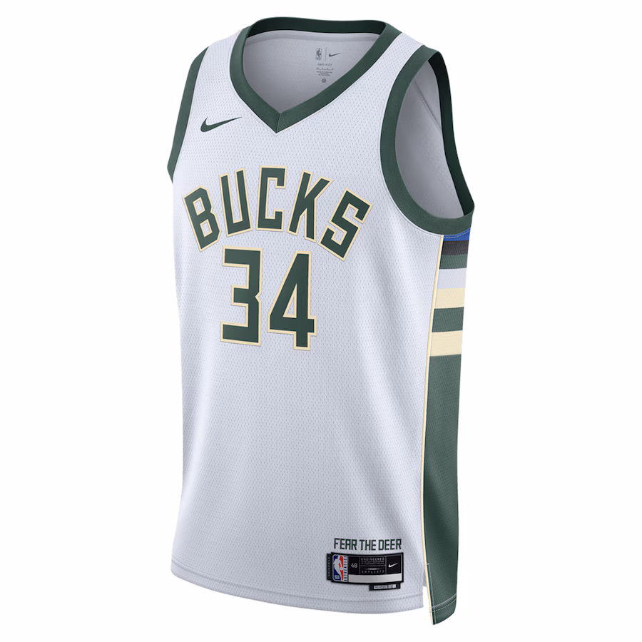 Giannis Antetokounmpo, Maglia Swingman unisex dei Milwaukee Bucks - Edizione Associazione - Bianco
