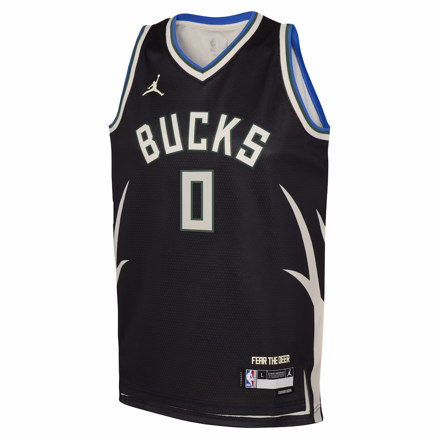 Damian Lillard, Milwaukee Bucks Jordan Brand Jugend Swingman-Trikot - Statement-Edition - Schwarz