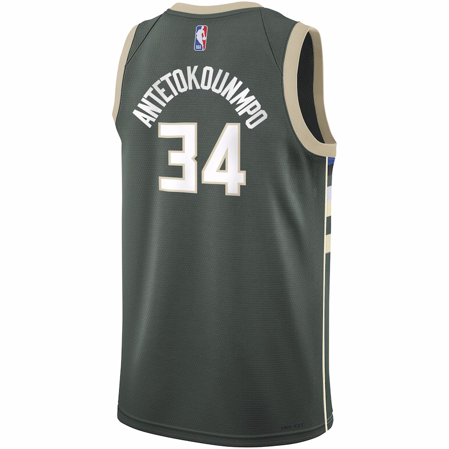 Giannis Antetokounmpo, Camiseta Swingman para jóvenes de los Milwaukee Bucks - Edición Ícono - Verde cazador