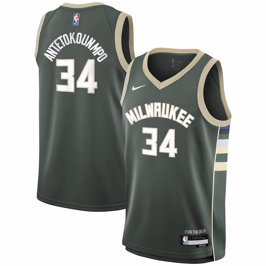 Giannis Antetokounmpo, Milwaukee Bucks Youth Swingman Jersey - Icon Edition - Hunter Green