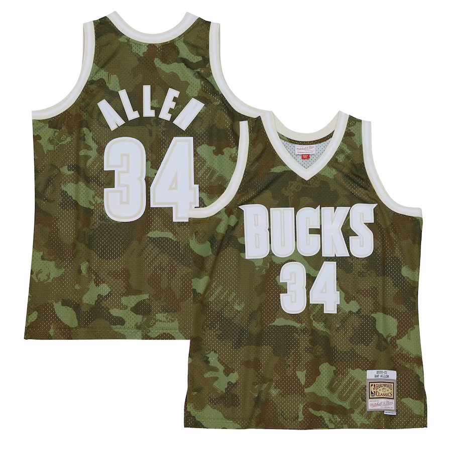 Ray Allen, Milwaukee Bucks Mitchell & Ness Hardwood Classics 2000/01 Ghost Green Swingman Jersey - Camouflage