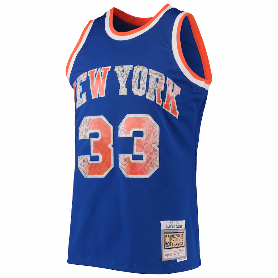 Maillot Diamond NBA 75e anniversaire Hardwood Classics Mitchell & Ness New York Knicks Patrick Ewing 1991/92