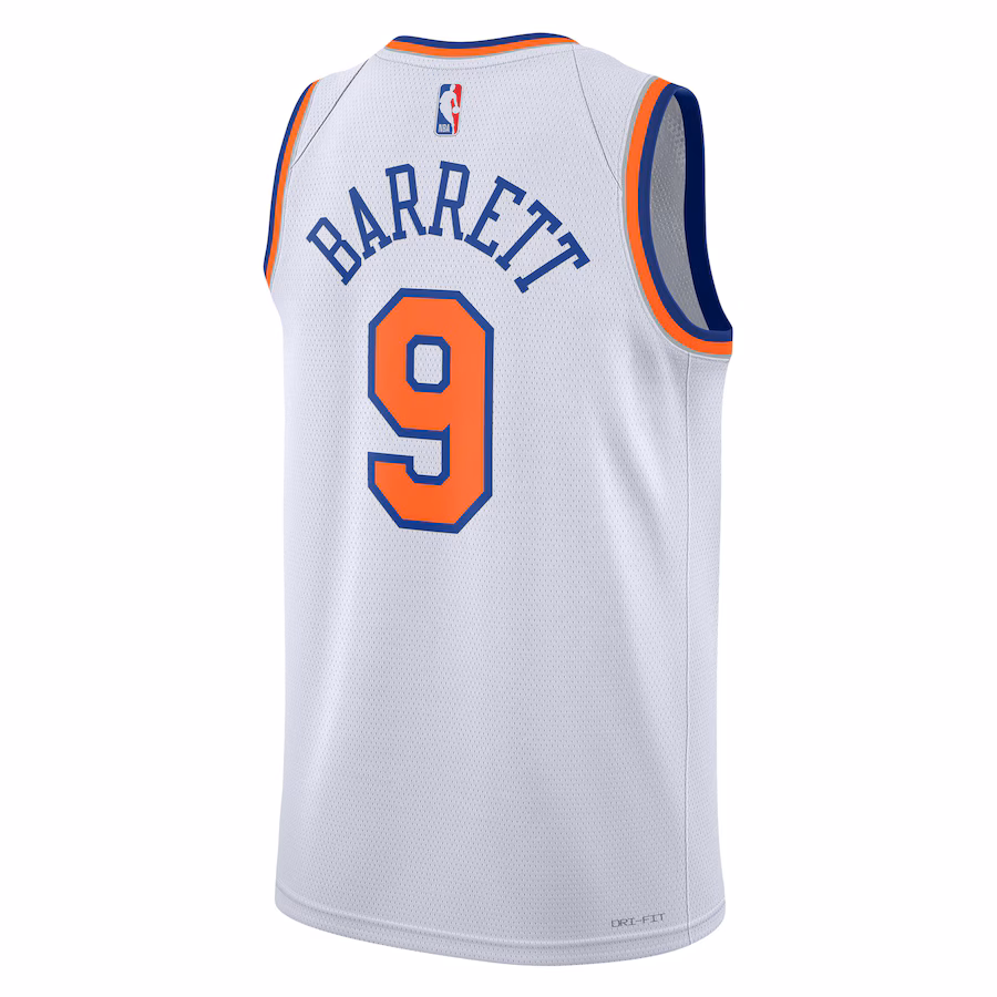 RJ Barrett, maillot Swingman neutre Nike des New York Knicks - Édition Association, Blanc