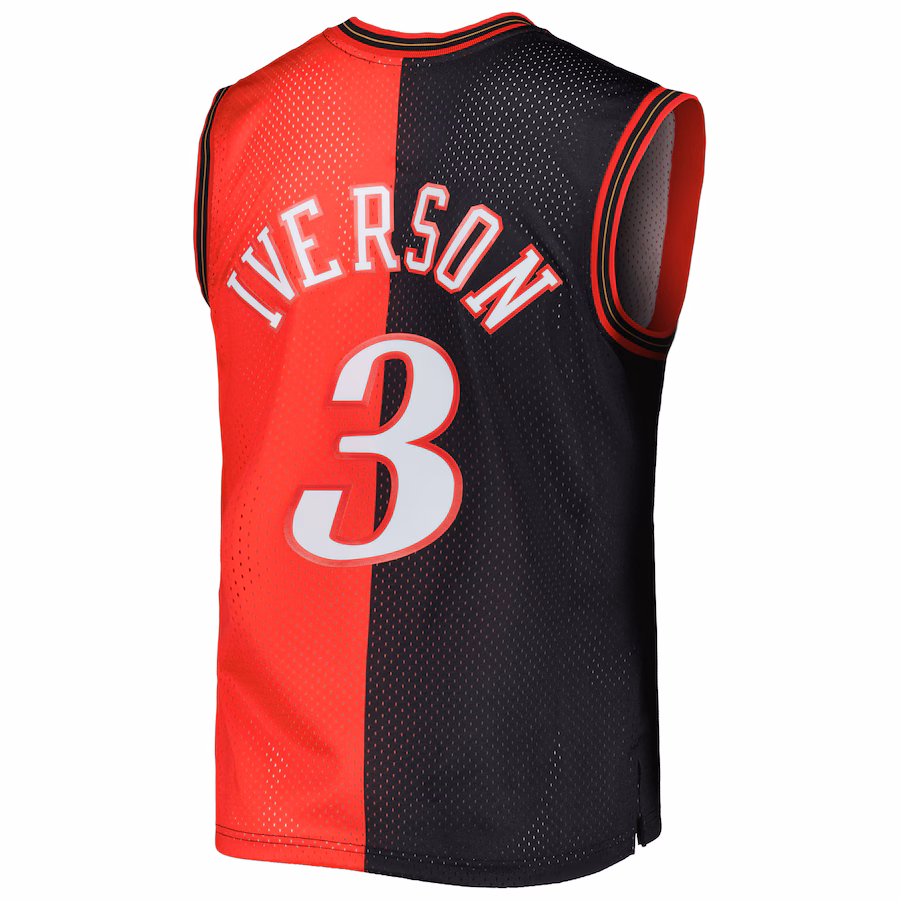 Allen Iverson Philadelphia 76ers Mitchell & Ness Classiques Hardwood 2000/2001 Maillot Swingman à Partie Divisée - Noir/Rouge