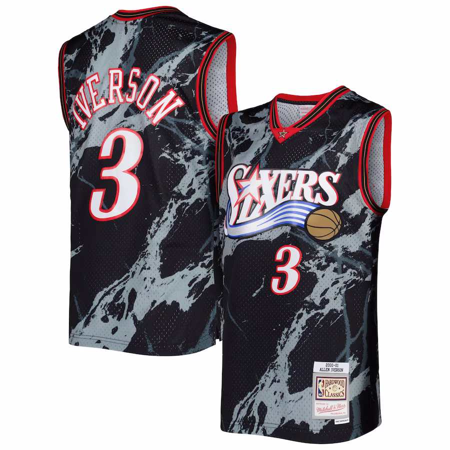 Allen Iverson Philadelphia 76ers Mitchell & Ness Maillot Swingman Marble des Classiques Hardwood 2000/2001 - Noir
