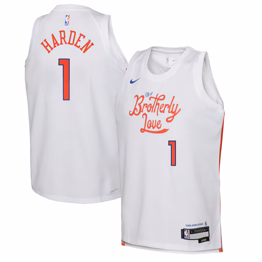 James Harden Philadelphia 76ers Youth 2022/23 Season Swingman Jersey - City Edition - White
