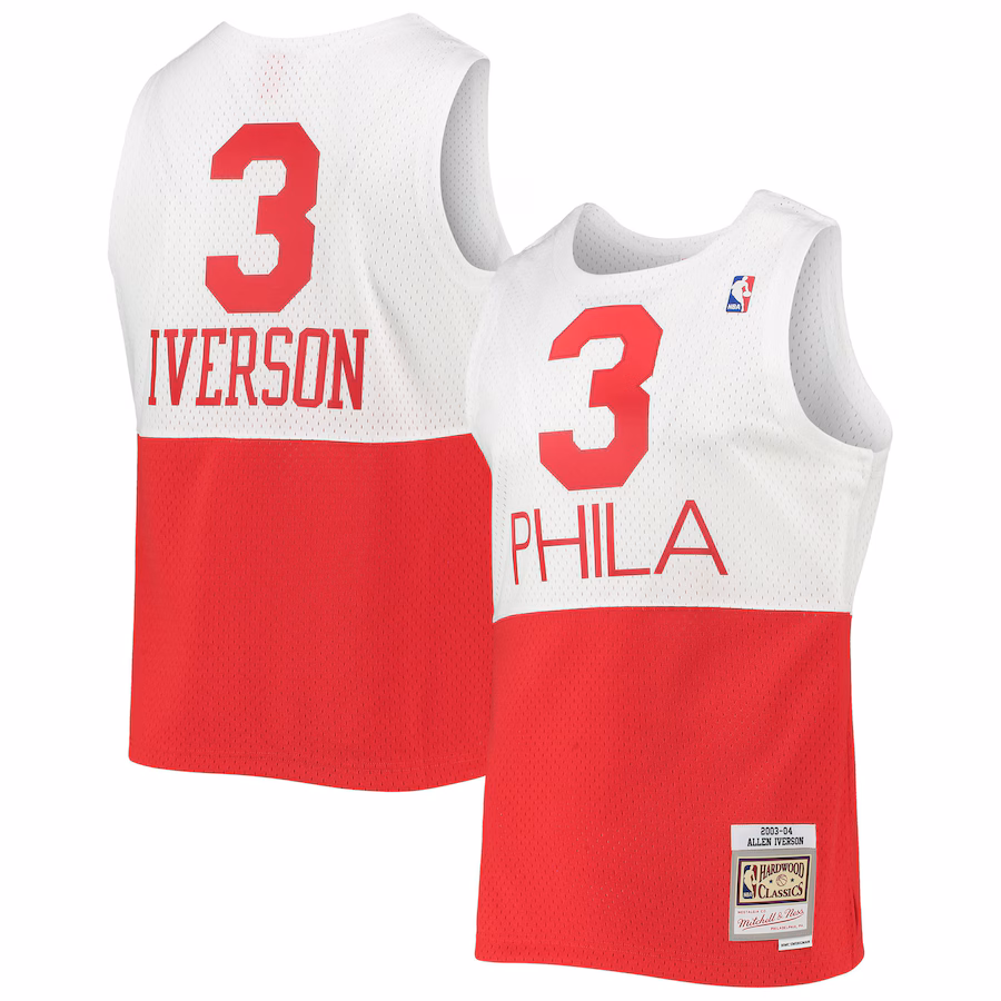 Maillot Swingman Hardwood Classics de la saison 2003/2004 d'Allen Iverson pour le Philadelphia 76ers, en blanc