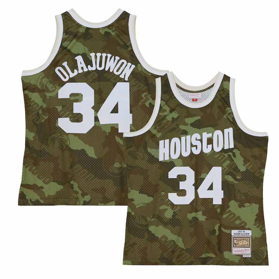 Hakeem Olajuwon, Houston Rockets, 1993/94 Ghost Green Swingman Jersey, Camouflage