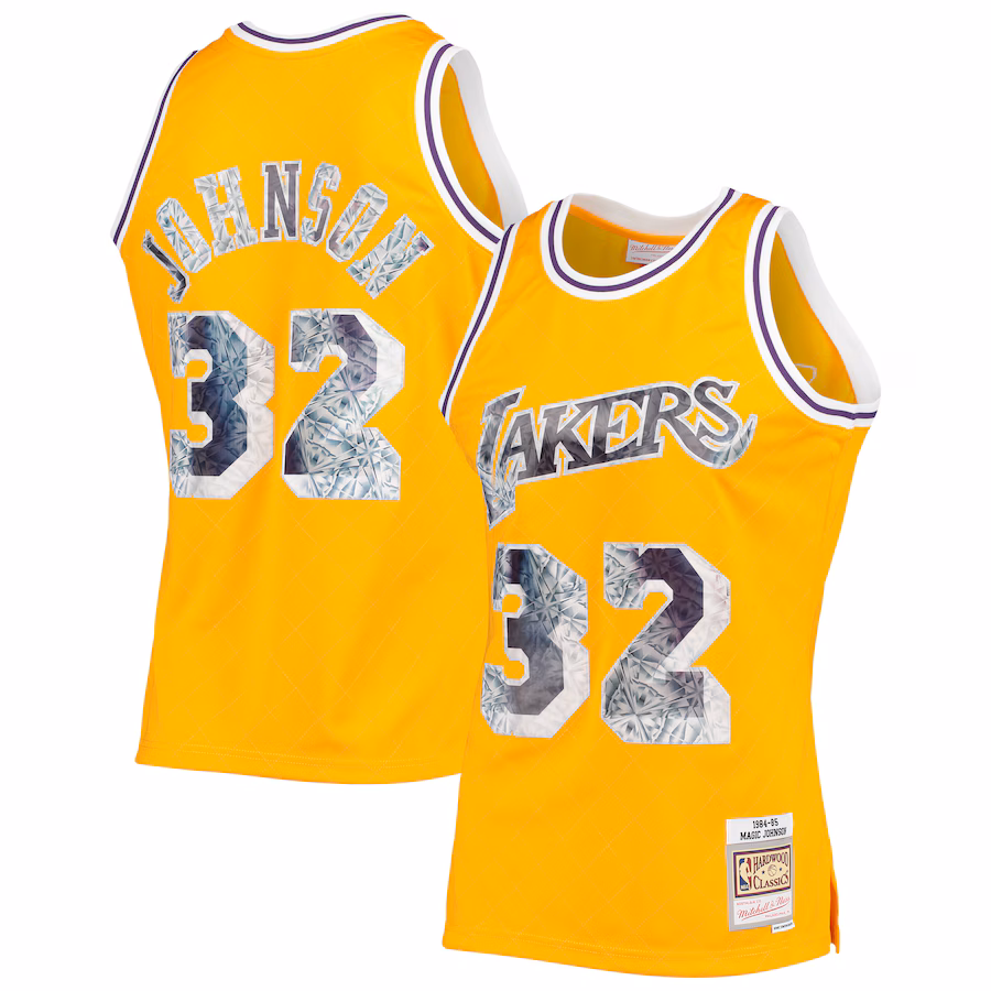 Camiseta Magic Johnson Lakers Mitchell & Ness 75 Aniversario Diamond Edition 84/85