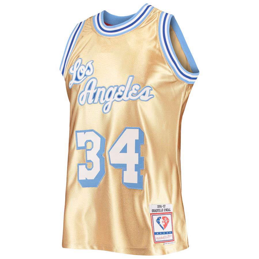Shaquille O'Neal, Los Angeles Lakers, 75. Jahrestag 1996/97 Klassische Vintage Jersey, Gold