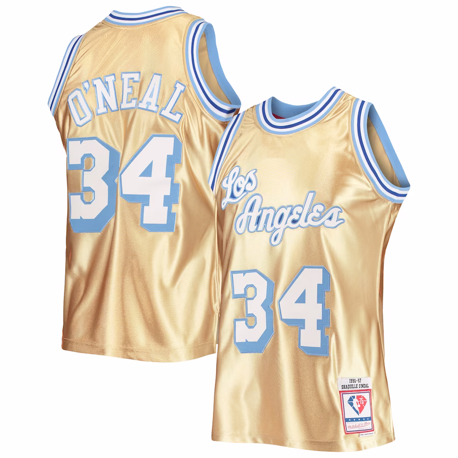Shaquille O'Neal, Los Angeles Lakers, 75 Aniversario 1996/97 Jersey Clásico Vintage, Oro