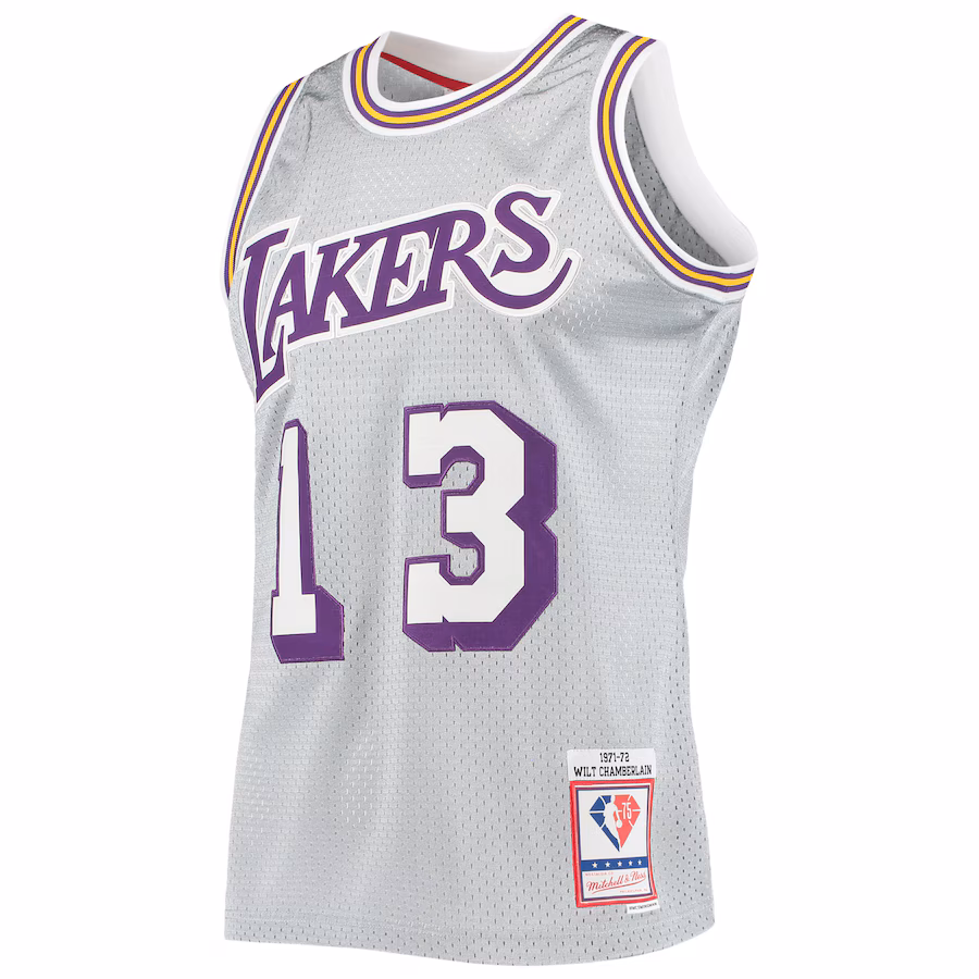 Wilt Chamberlain, Los Angeles Lakers, 75th Anniversary 1971/72 Classic Vintage Jersey, Silver