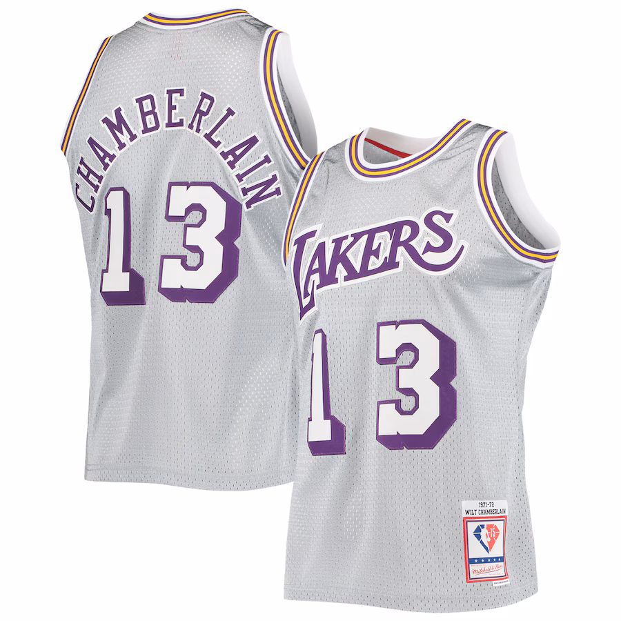 Wilt Chamberlain, Los Angeles Lakers, 75th Anniversary 1971/72 Classic Vintage Jersey, Silver