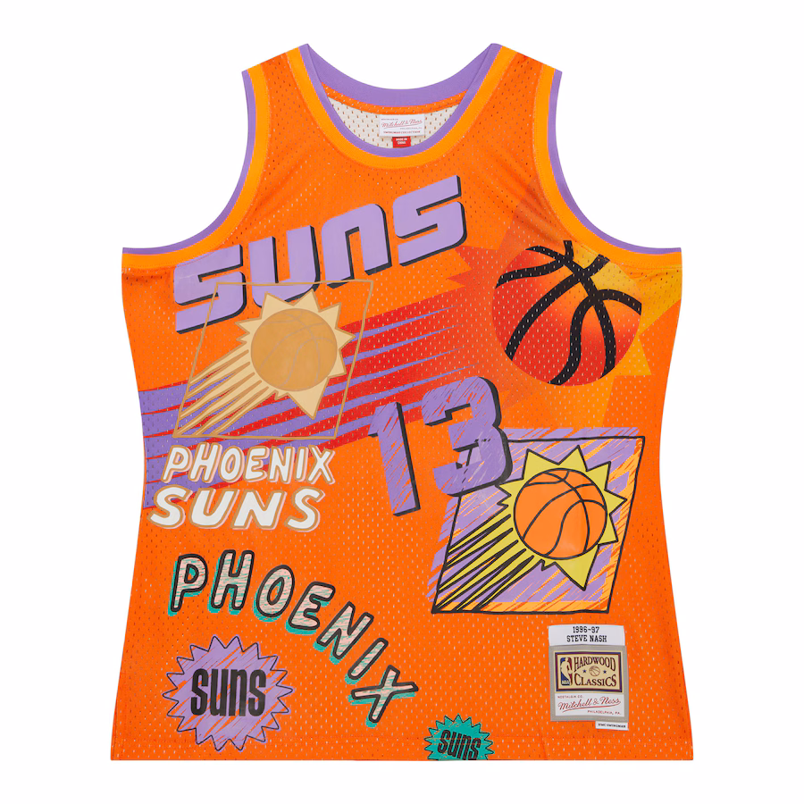 Camiseta Swingman Sidewalk Sketch 1996/97 de Steve Nash para los Phoenix Suns de Mitchell & Ness - Naranja