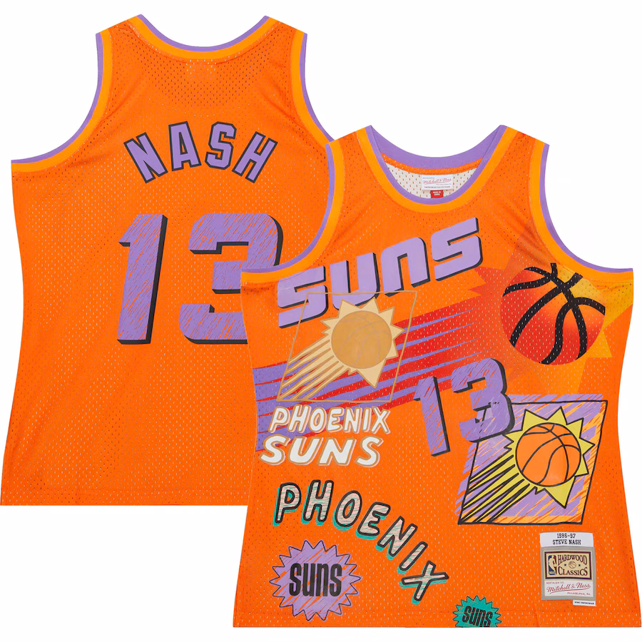 Steve Nash Phoenix Suns Mitchell & Ness 1996/97 Swingman Sidewalk Sketch Jersey - Orange
