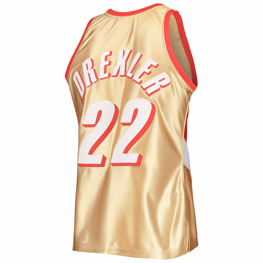 Clyde Drexler, Portland Trail Blazers, Jersey Hardwood Classics du 75e anniversaire 1991/92, Or