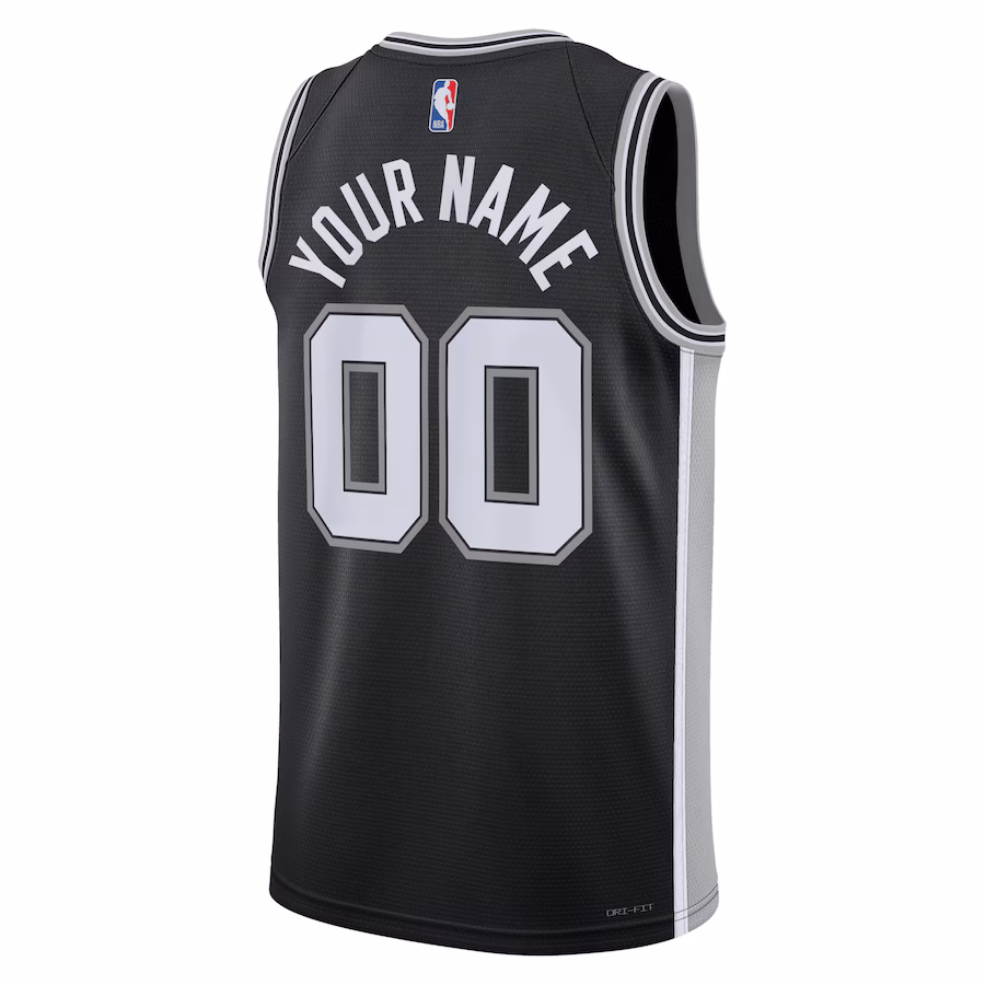 Maglia personalizzata unisex dei San Antonio Spurs, Edizione icona, Nero
