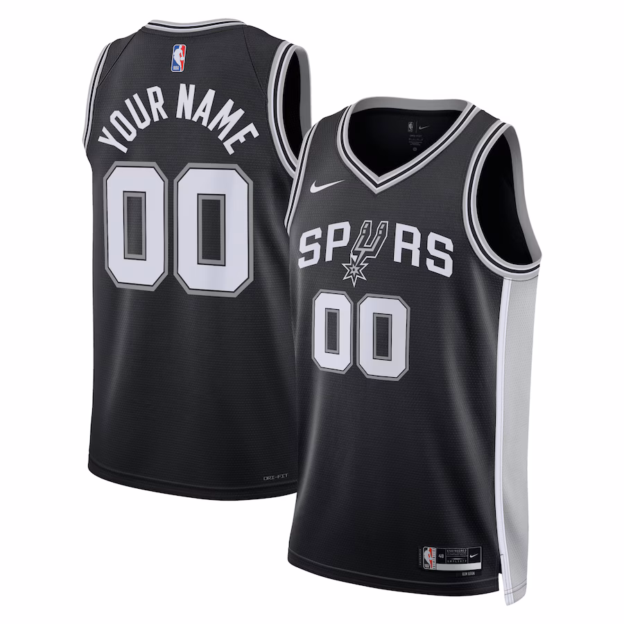 Maglia personalizzata unisex dei San Antonio Spurs, Edizione icona, Nero